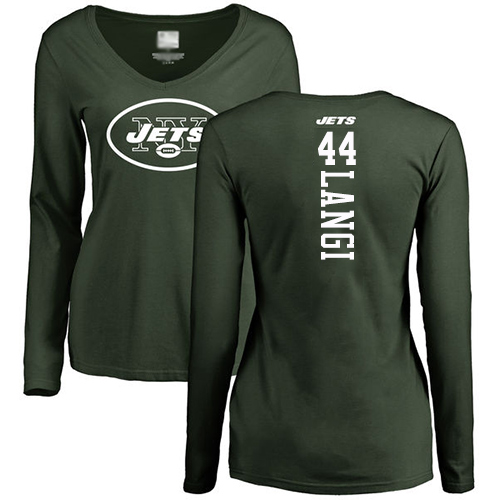 New York Jets Green Women Harvey Langi Backer NFL Football #44 Long Sleeve T Shirt->nfl t-shirts->Sports Accessory